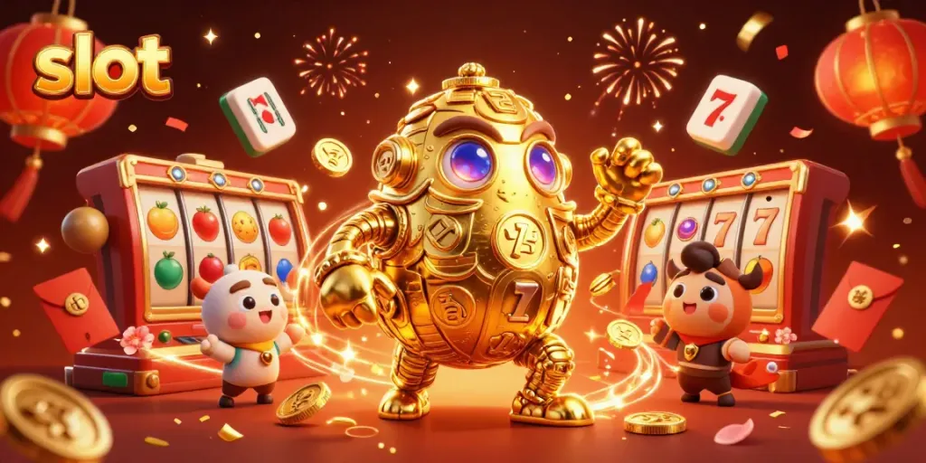 Gambarkan slot yang menguntungkan dengan golem bernilai tinggi dari koin emas dan elemen kasino.
