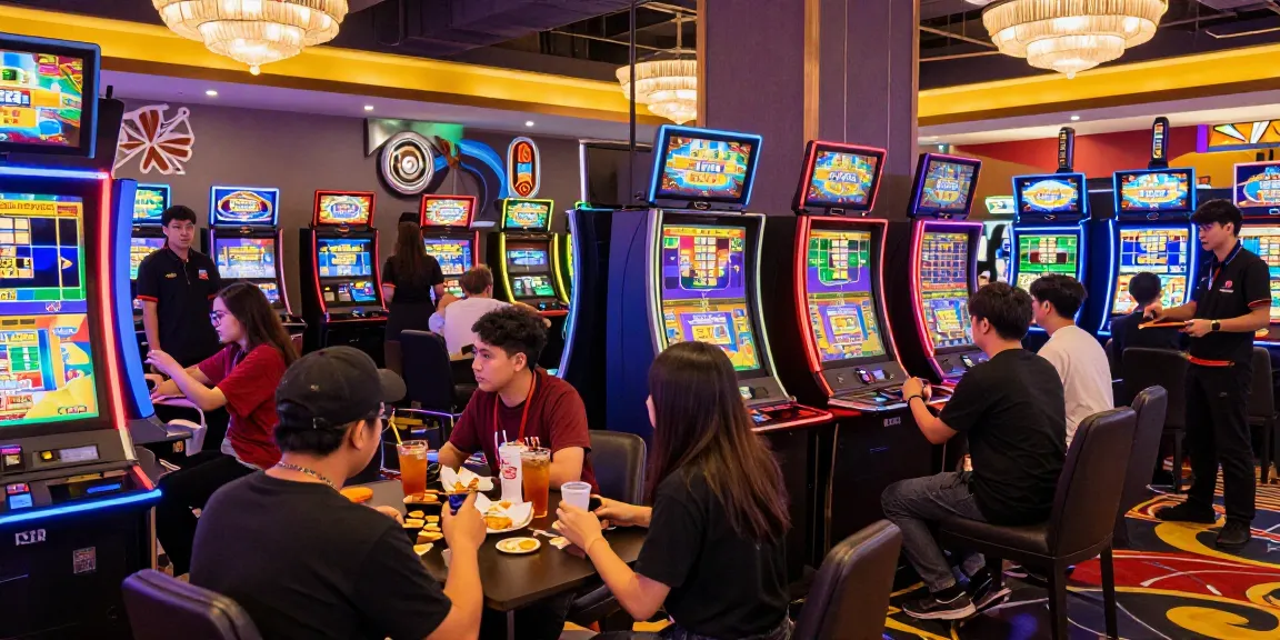 Exciting gaming scene with players enjoying slot gacor machines in a colorful casino.