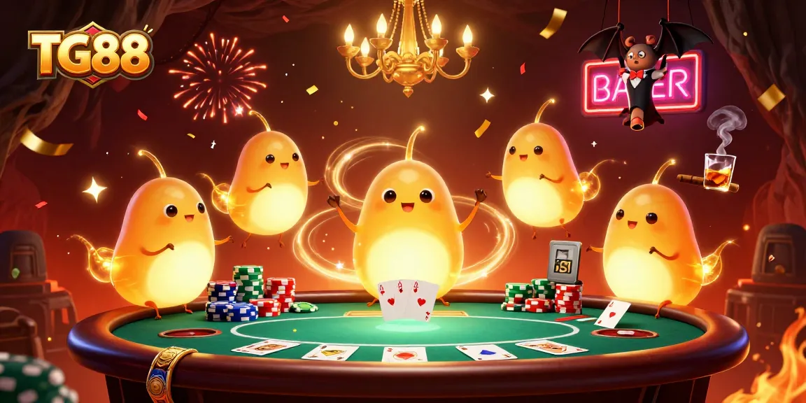 Bet on TG88 at a vibrant cave casino with glowing characters illuminating the excitement.