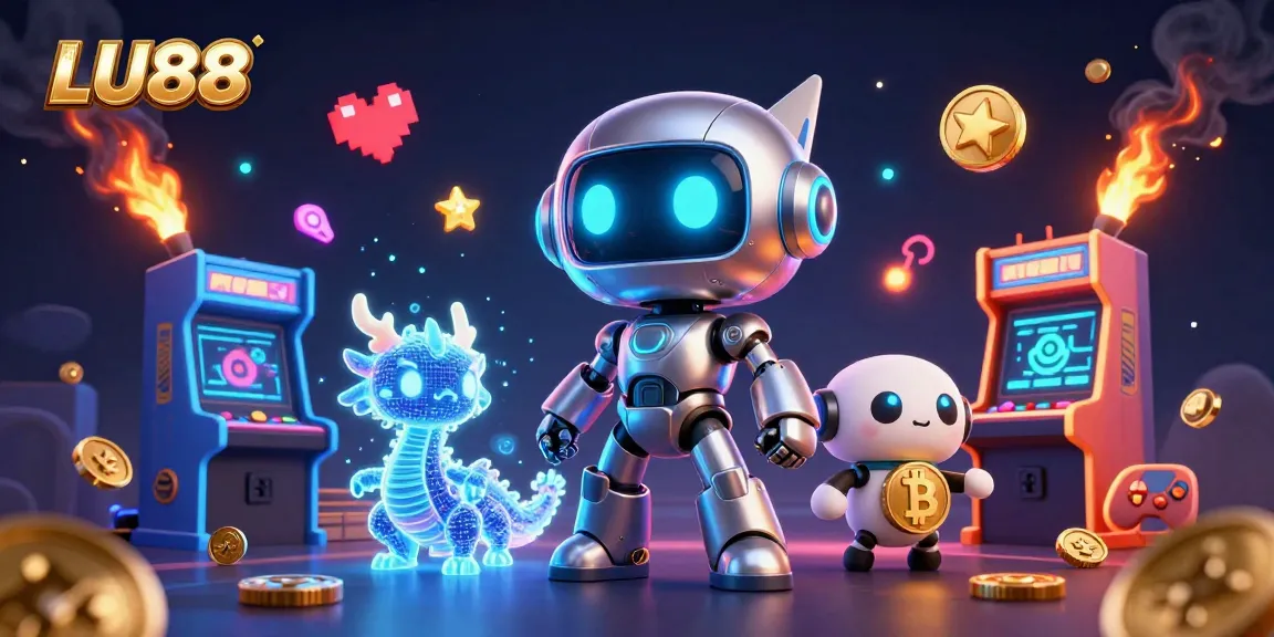 Experience LU88's exciting gaming world with a vibrant 3D cyberpunk illustration showcasing thrilling casino elements.