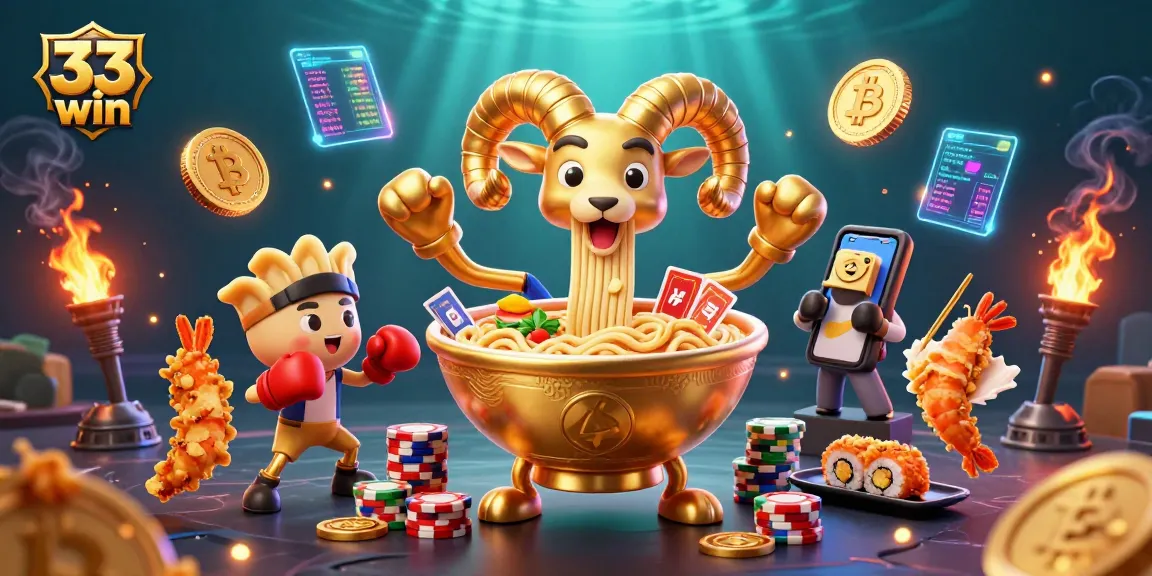 Engage in the action of 33 win with a vibrant 3D casino scene featuring characters and colorful crypto elements.