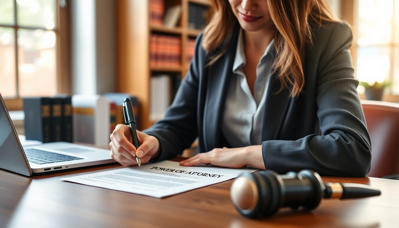 Signing a Power of Attorney document with a focused expression and supportive environment.