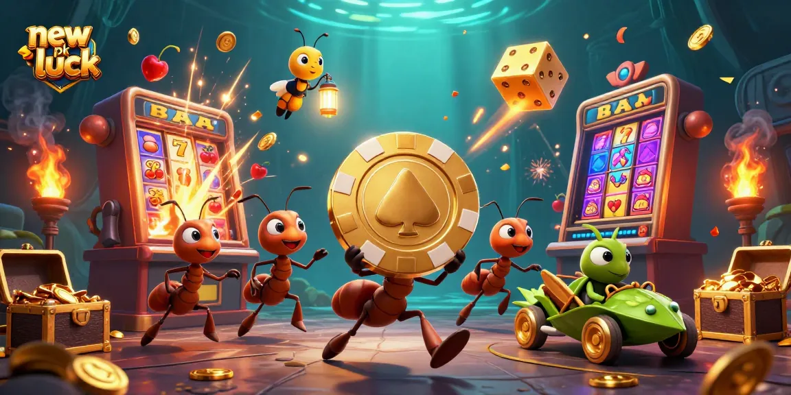 Spin the reels and win big at new pk luck with this vibrant slot illustration featuring fun characters.