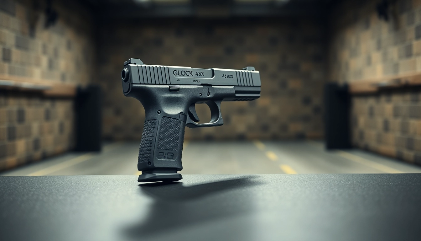 Showcase the glock 43x mos pistol highlighting its stylish design and tactical features.