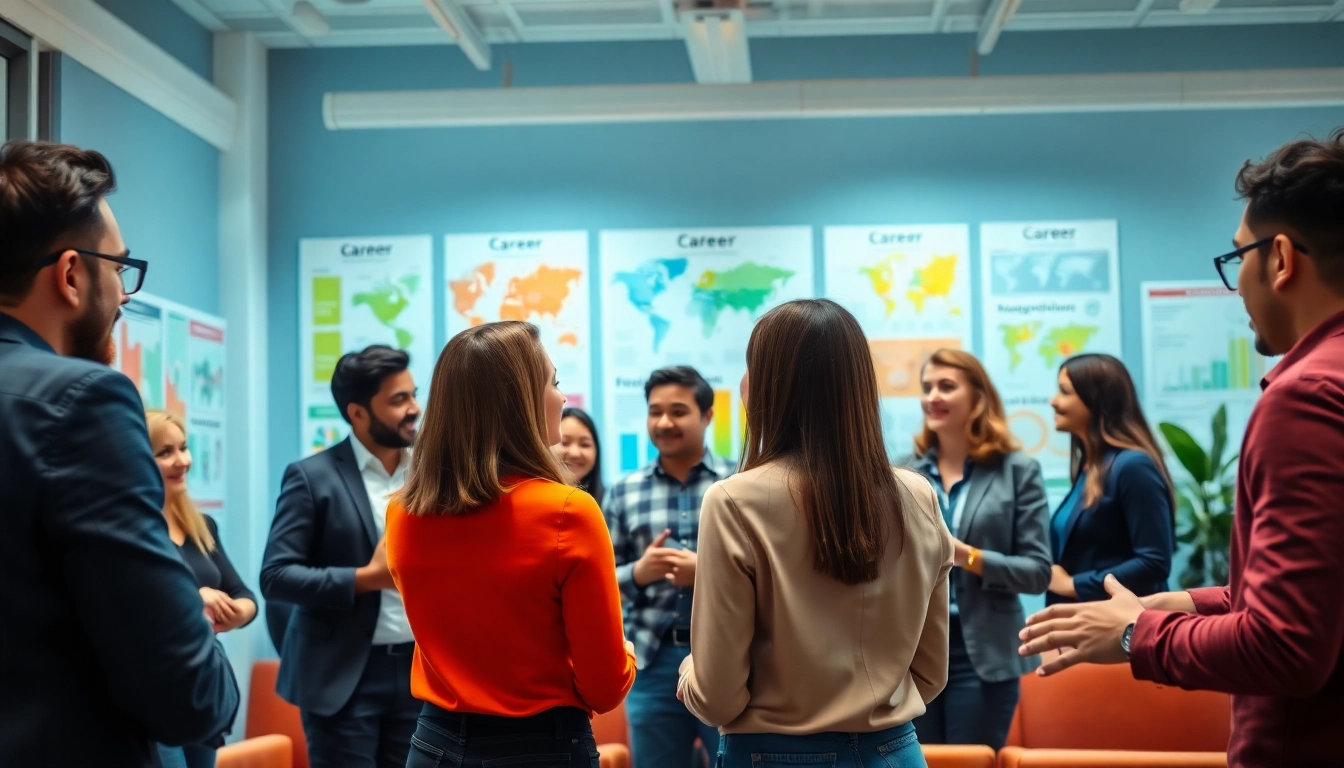 Ideal career brainstorming session highlighting diverse professionals in a creative environment.