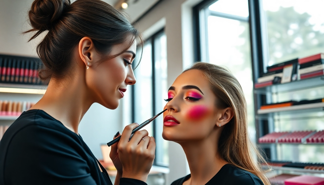 Showcasing wholesale makeup products during an artistic application by a makeup expert.