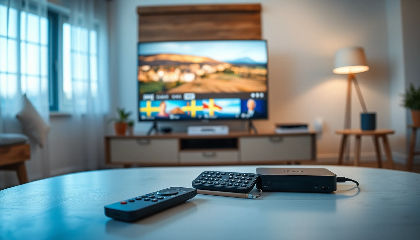 Engaging IPTV streaming scene showcasing iptv Sweden on a vibrant television in a cozy living room.
