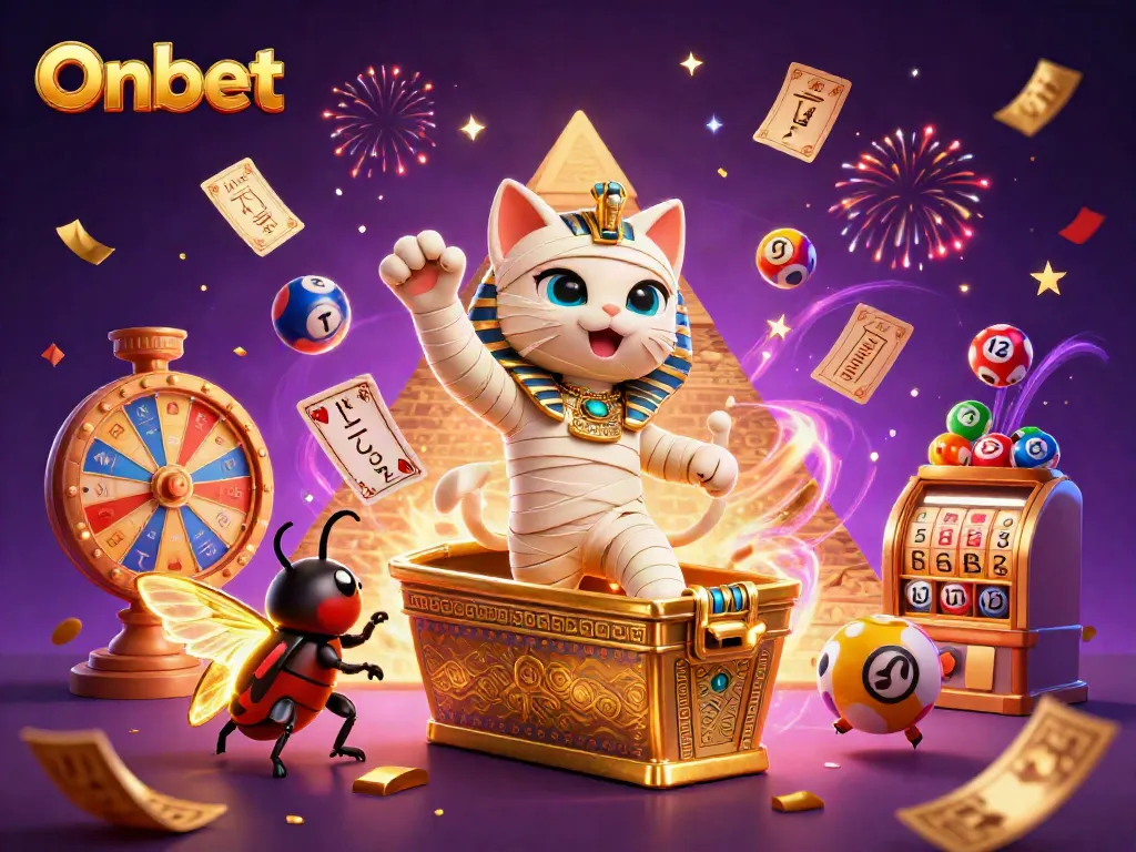 Win big at Onbet with the Egyptian mummy cat emerging from its golden sarcophagus!