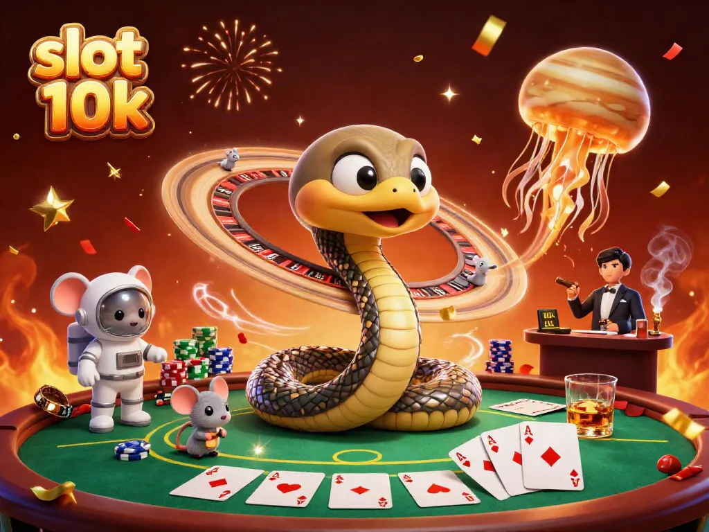 Experience the thrilling excitement of slot 10k with cosmic elements and vibrant casino imagery.