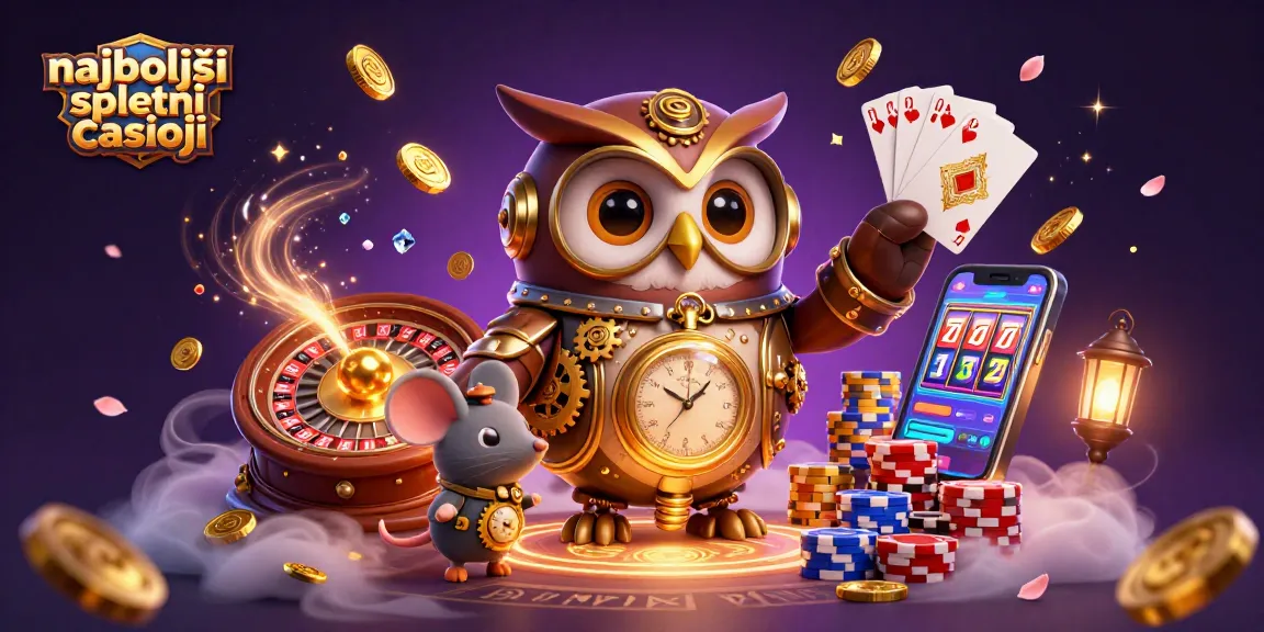 Uživajte v čarobnem svetu najboljših spletnih casinojev ob strani s časovno-skočnim sovom in njegovim spremljevalcem.