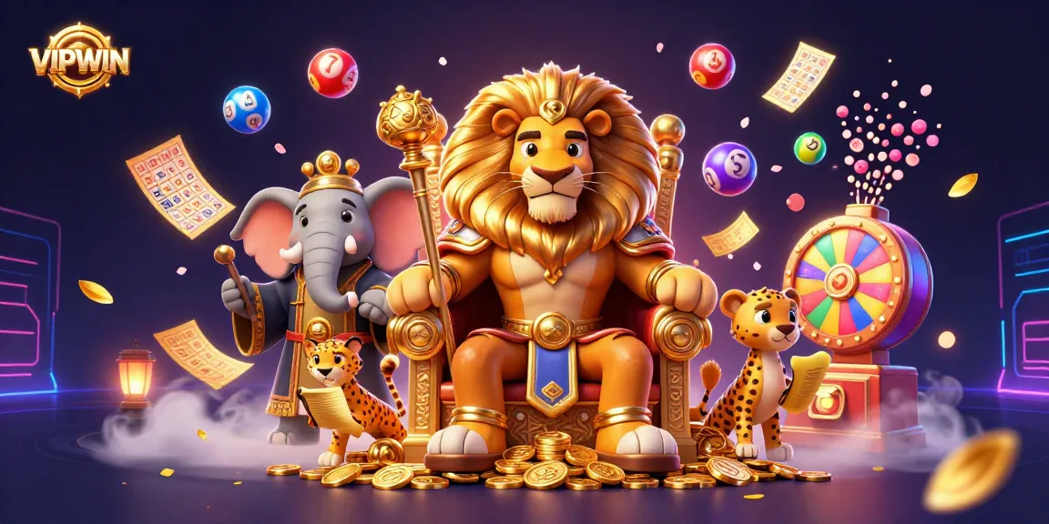 Experience VIPWIN's thrilling atmosphere with vibrant casino elements and dynamic characters.