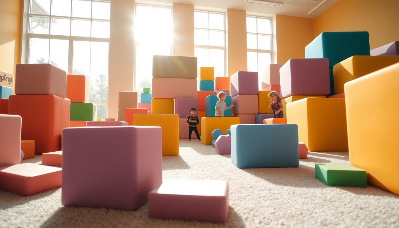 Engaging children play with giant foam building blocks, showcasing more details of creative indoor adventures.