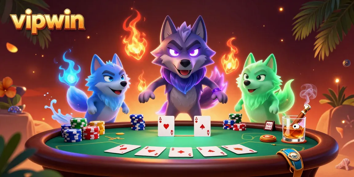 Experience thrilling poker action at vipwin with shadow wolf characters and vibrant gaming elements.