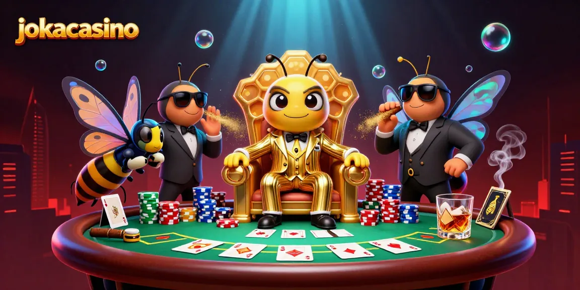 Experience the excitement of jokacasino with a bumblebee mob boss presiding over a vibrant poker scene.