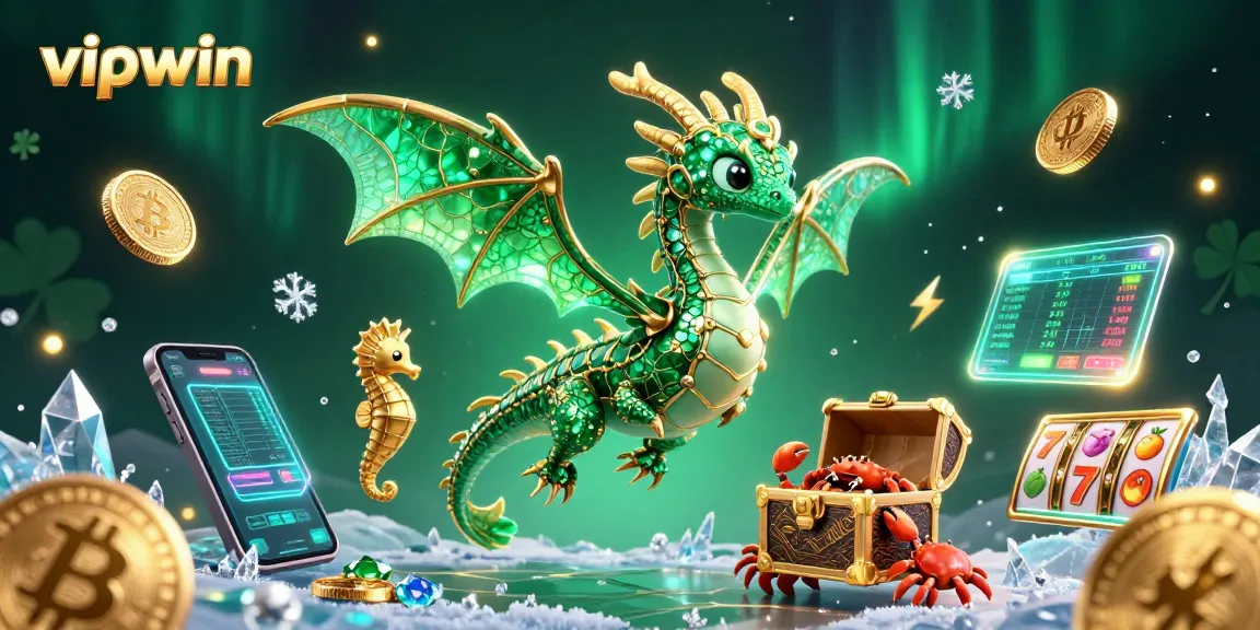 Engage with vipwin's vibrant sea dragon casino world packed with crypto elements and slot game symbols.