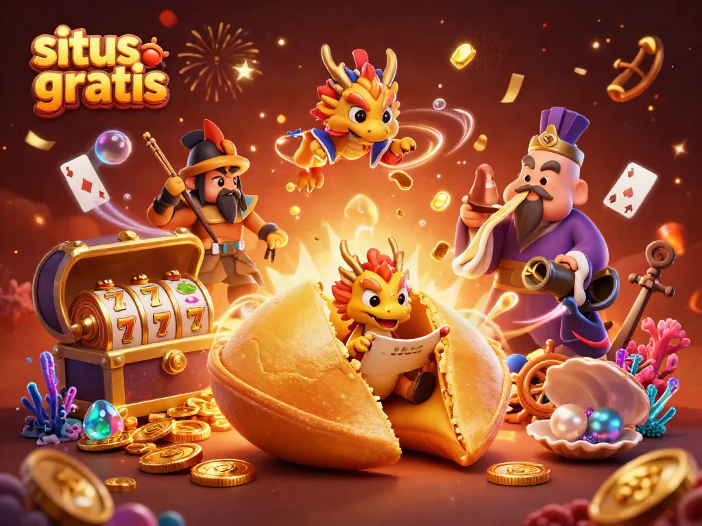 Engage with situs slot gratis in this vibrant 3D illustration showcasing dynamic slot elements and fantasy characters.