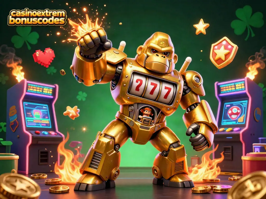 Engage with casinoextremebonuscodes through dynamic 3D casino action featuring a golden gorilla mech!