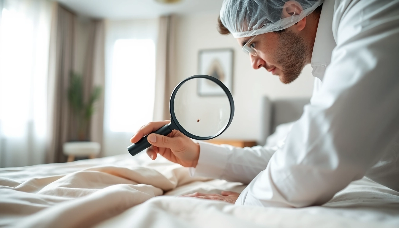 Inspecting a bedroom for effective bed bug treatment focusing on expert analysis.