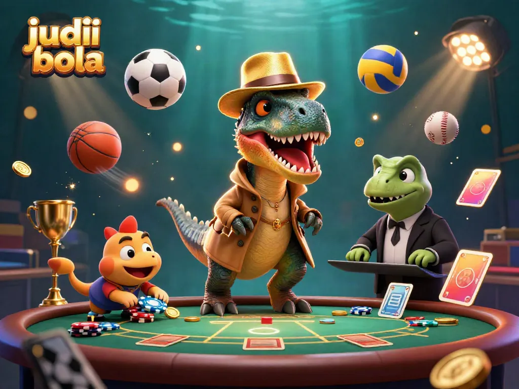 Gambarkan pengalaman judi bola dengan karakter kartun 3D yang menarik dan elemen taruhan di sekitarnya.