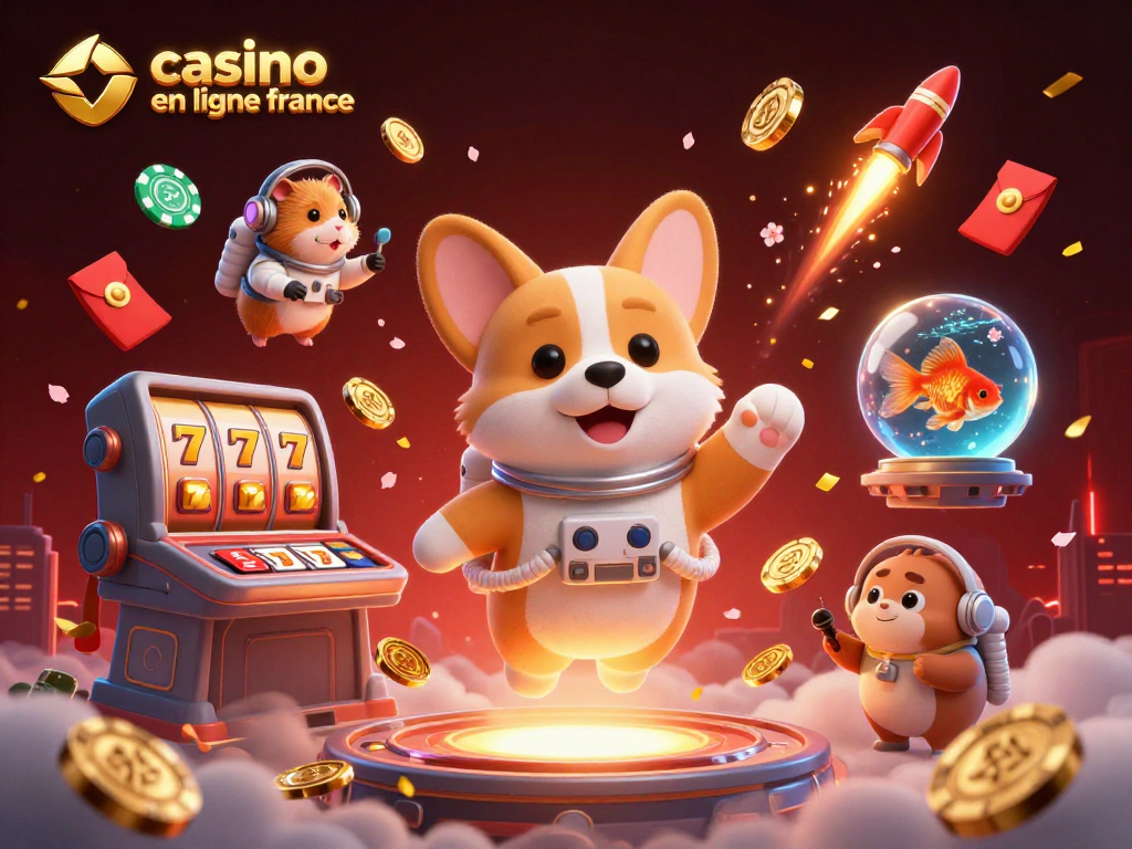 Le meilleur casino en ligne France avec des personnages animés et des éléments de jeu flottants, représentant une expérience de jeu exaltante.