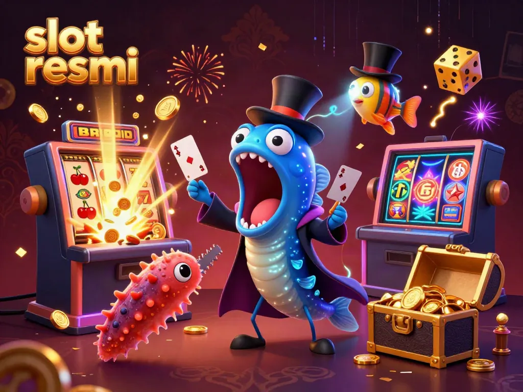 Experience the thrill of slot resmi with a vibrant casino scene featuring fun characters and dynamic gameplay elements.