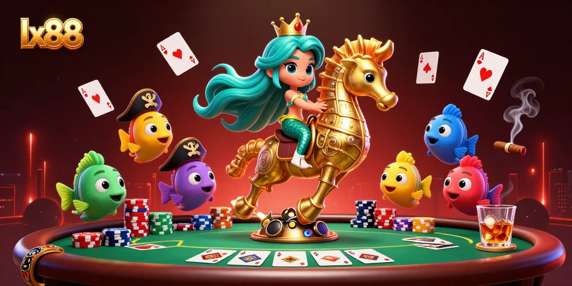 Experience thrilling gameplay with lx88, featuring vibrant 3D characters and a lively poker scene.