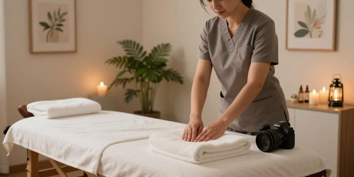마사지를 준비하는 편안한 마사지 스튜디오의 모습