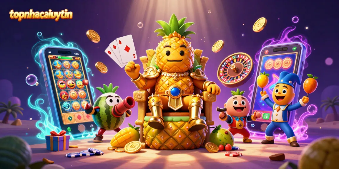 Experience the excitement of topnhacaiuytinn's casino world with vibrant characters and festive gaming elements.