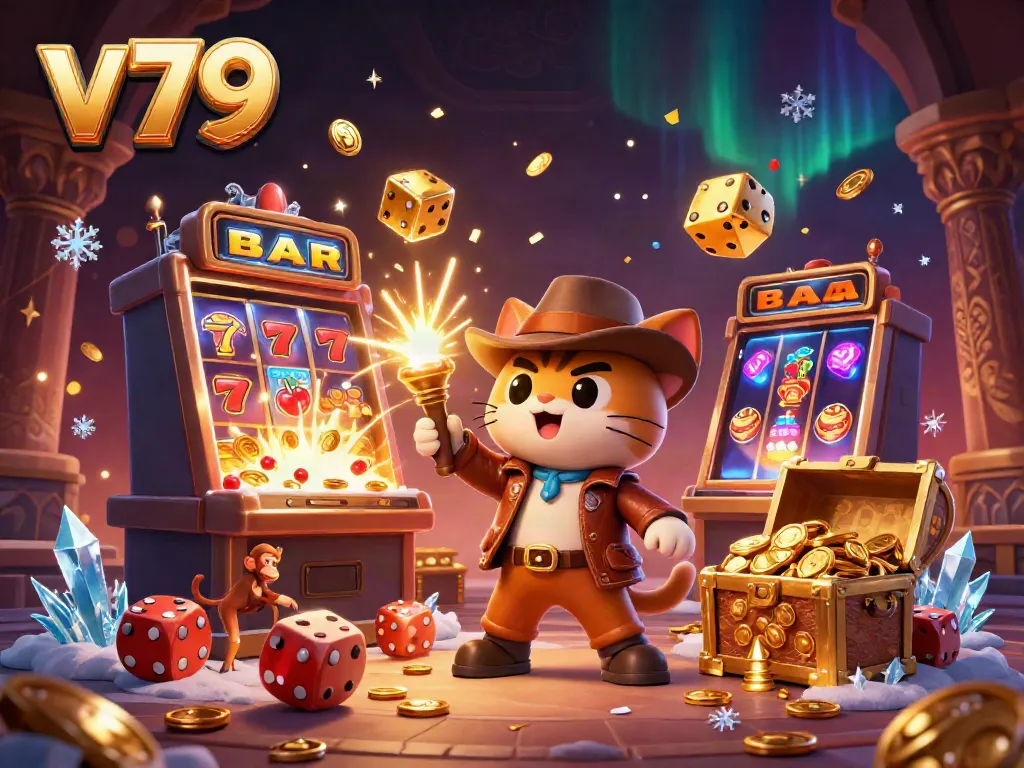 Engage with thrilling games and bonuses at v79, featuring a treasure hunt in a 3D casino world.