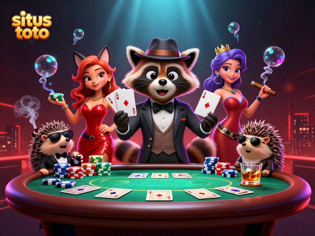 Experience the thrill of situs toto with a royal flush at the table in a vibrant casino scene.