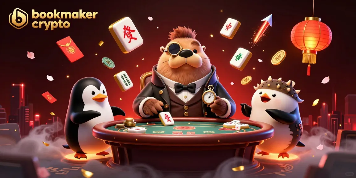Jouez avec un bookmaker crypto dans un casino vibrant et animé, avec des personnages fantaisistes.