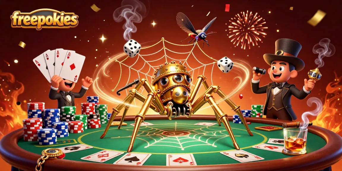 Experience freepokies excitement with a captivating 3D illustration of a steampunk casino scene.