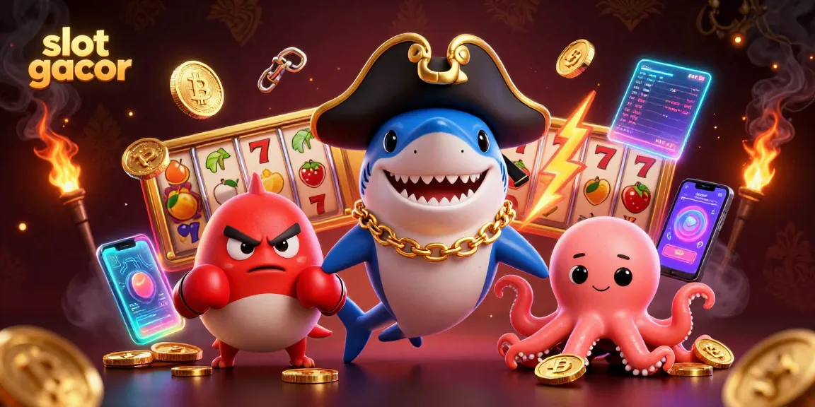 Menangkan slot gacor dengan karakter lucu seperti hiu bajak laut dan bayi gurita yang memegang koin emas.