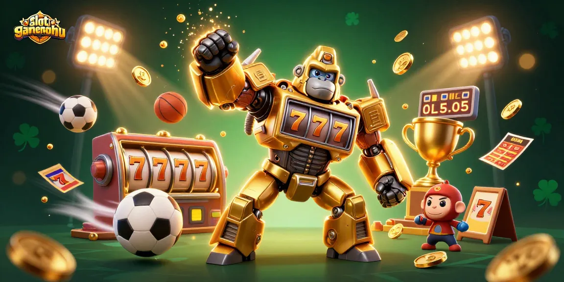 Experience the thrill at slotgamenohu with a golden gorilla mech launching jackpots and coins.