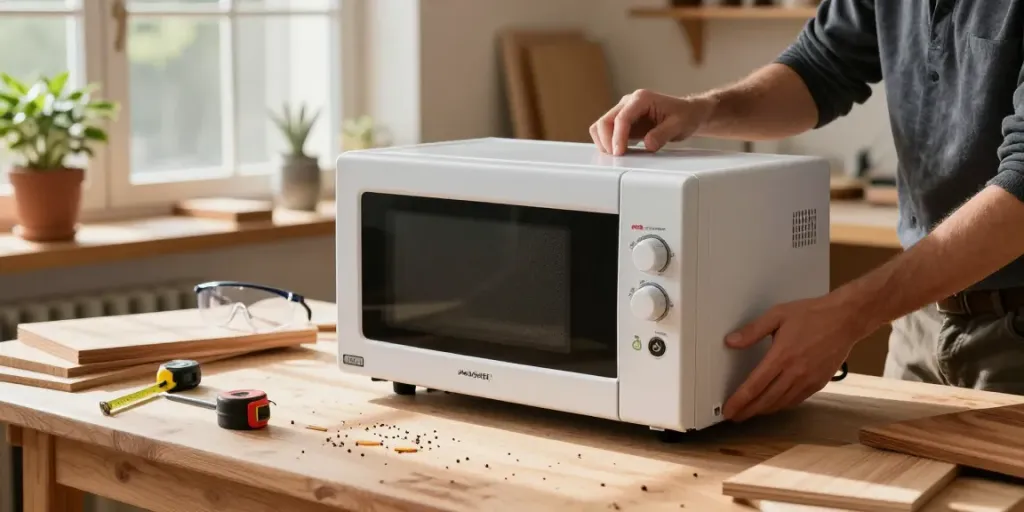 SHASHEL® microwave equipment in a workshop eliminating wood-boring beetles.