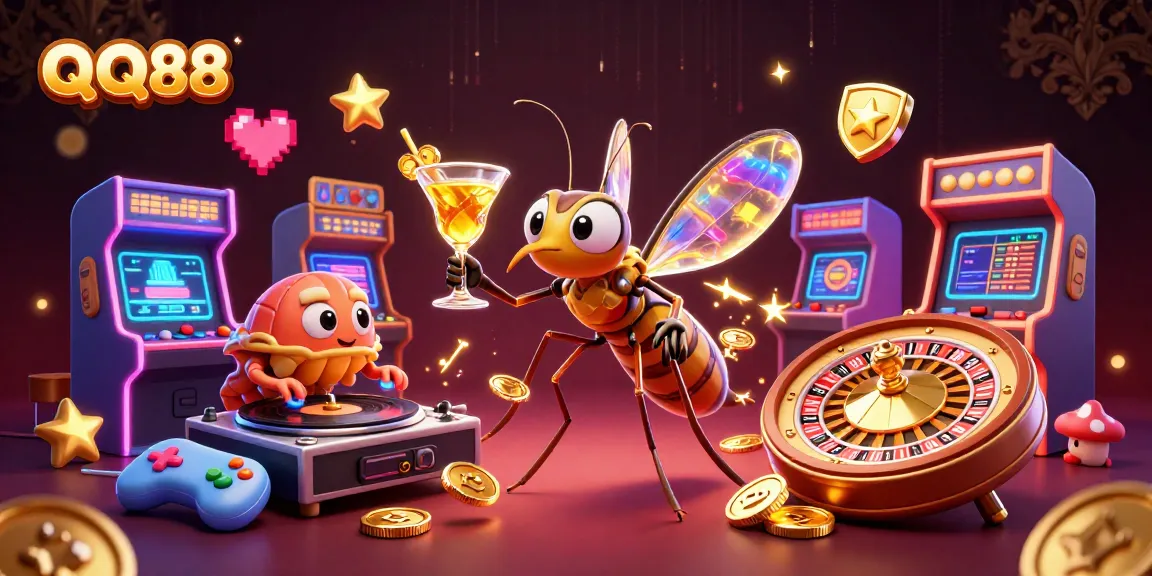 Engage with QQ88 in an exciting casino scene featuring unique elements and characters.