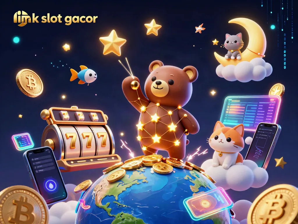 Engage with link slot gacor in a vibrant 3D casino scene filled with jackpot elements.
