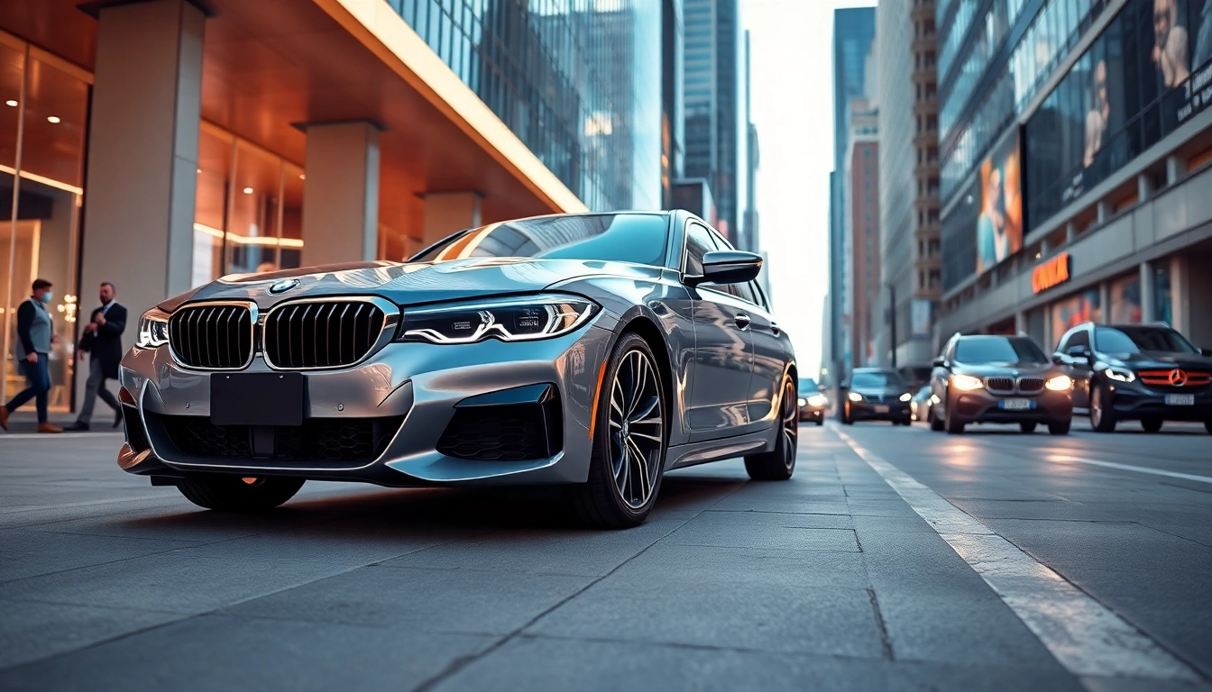 Showcasing a Luxury BMW car emphasizing sleek design and urban lifestyle.