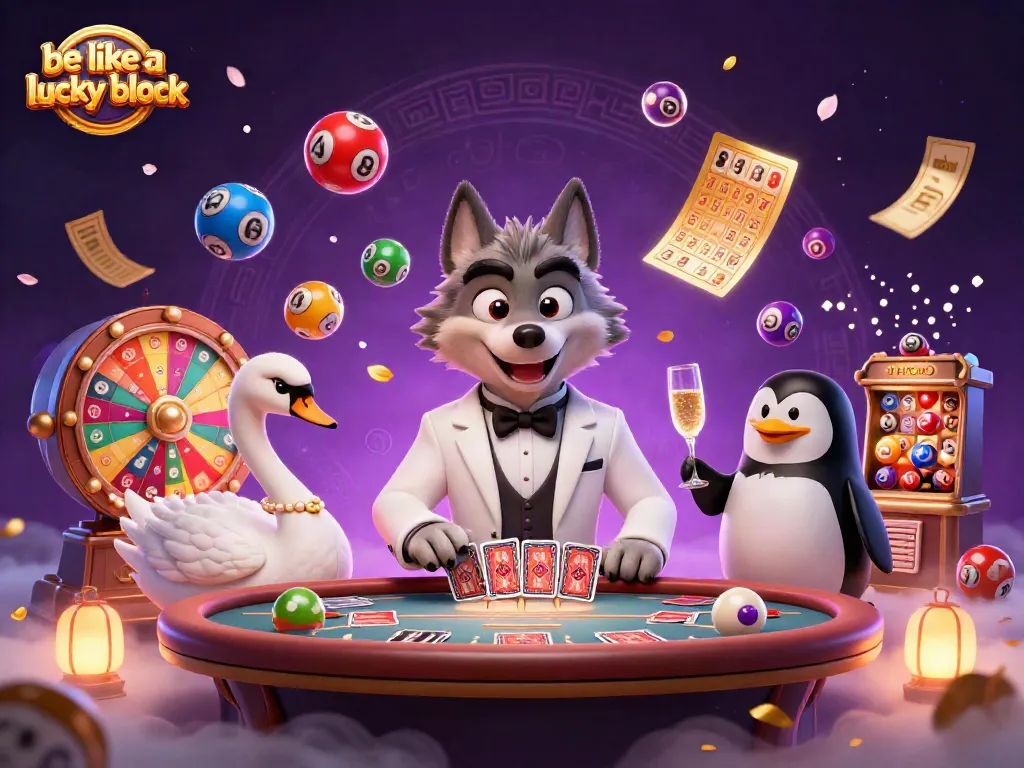 Experience the excitement of online gambling with "be like a lucky block" in a vibrant casino scene.