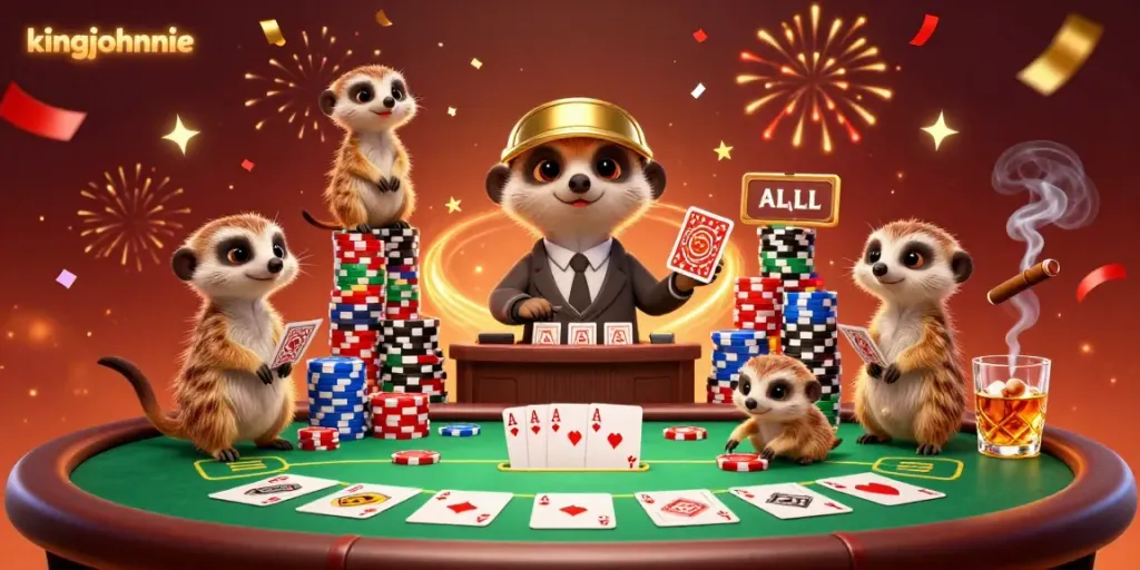 Engage in exciting gameplay at kingjohnnie with meerkats running a vibrant casino.