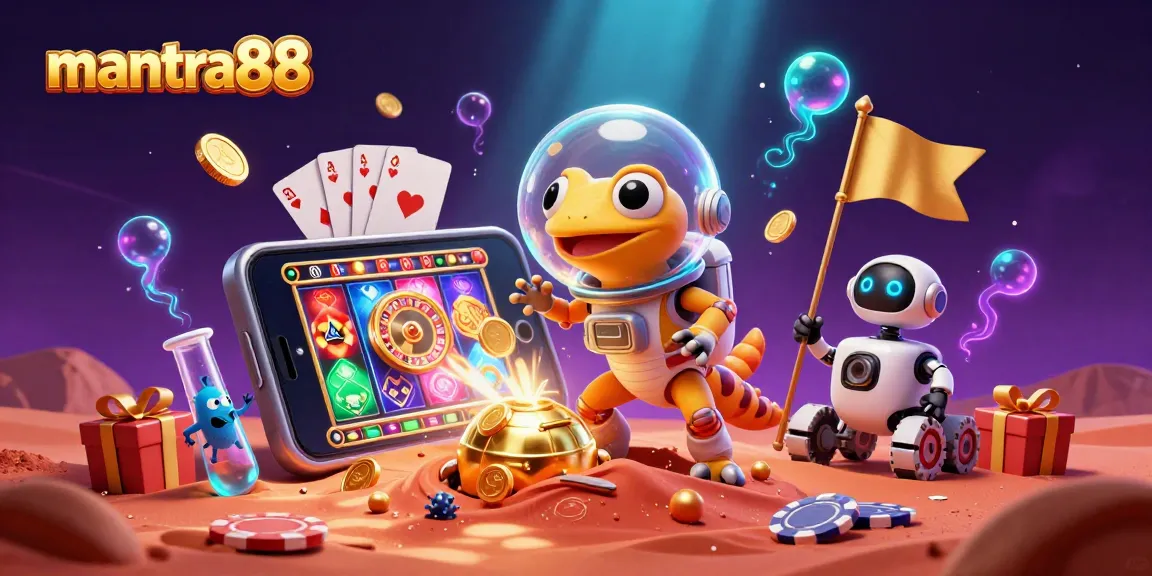 Engage in thrilling gaming with mantra88's vibrant casino adventure featuring Martian gecko and golden rewards.