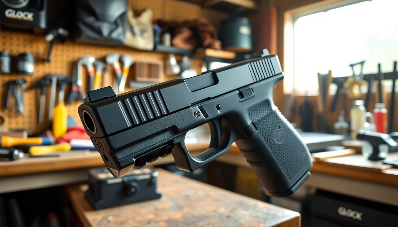 Inspecting the Glock 43X MOS slide with precise engineering details on display.