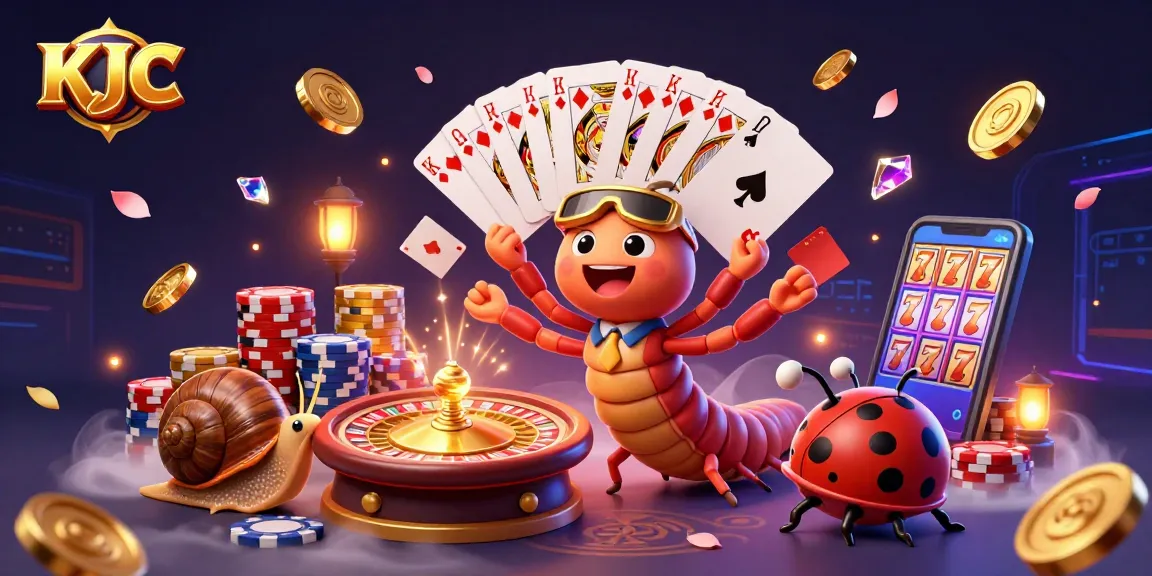 KJC enthralls players with a whimsical 3D casino scene featuring a millipede dealer and high-roller snail.