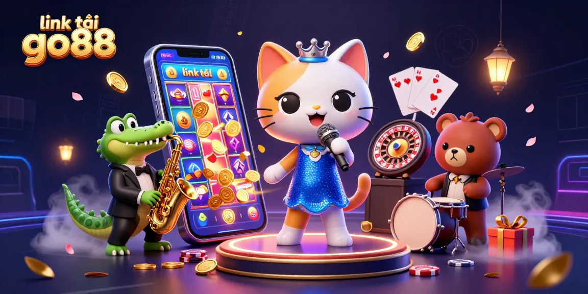 Play colorful slot games with link tải go88 featuring jazzy characters in a vibrant casino scene.