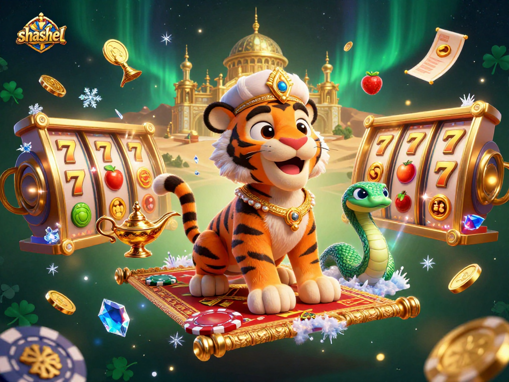 Experience thrilling gameplay with shashel's vibrant casino characters, slot reels, and jackpot excitement.