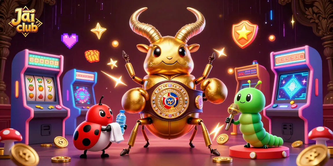 Jai club offers vibrant casino fun with a golden stag beetle and ladybug in an exciting arcade