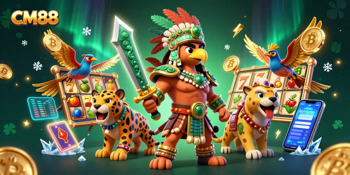 Engage with CM88's vibrant gaming scene featuring jackpot slots and crypto elements.