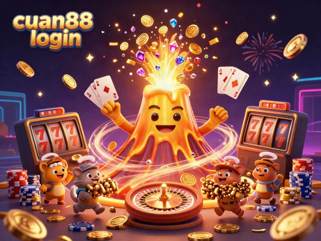 Engage with the thrilling cuan88 login experience, featuring festive casino elements in a dynamic scene.