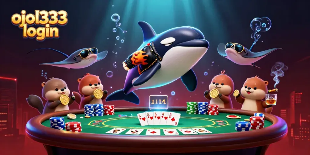 Engage in thrilling gameplay with ojol333 login as a vibrant orca, stingray, and sea otters showcase casino elements.