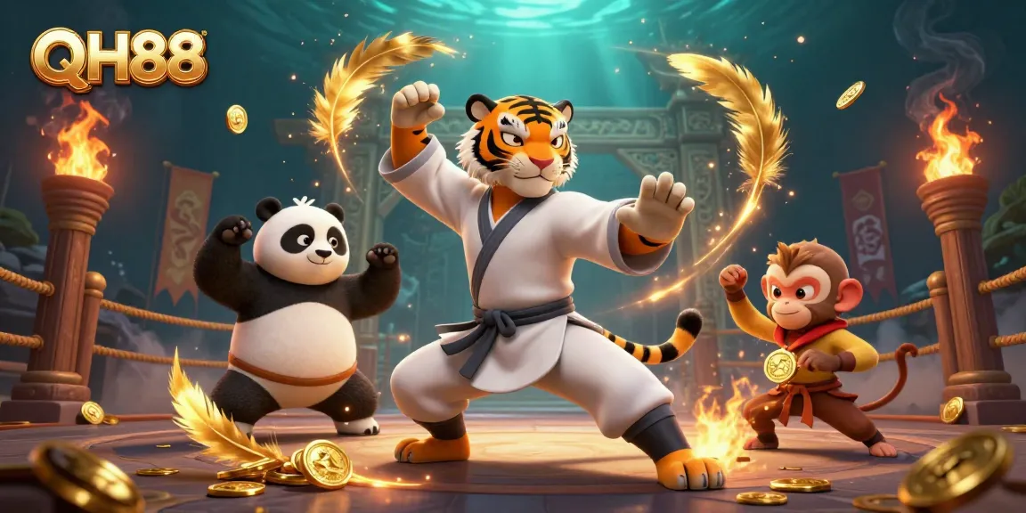 Join the QH88 gaming adventure with fiery excitement and rich rewards in this colorful 3D scene.